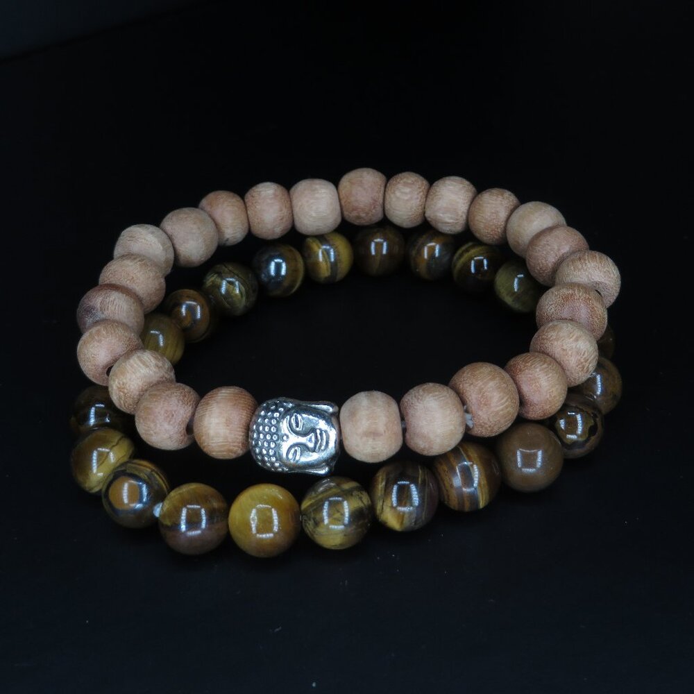 Set of Elastic Beaded Bracelets with Hindu Charm